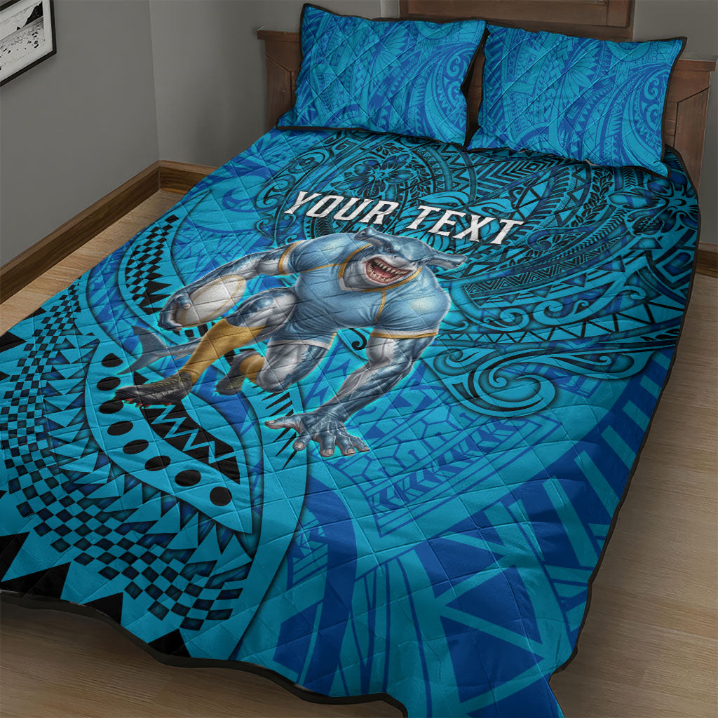 Personalised Cronulla-Sutherland Sharks Quilt Bed Set Polynesian Tribal Art Style With Hammerhead Mascot