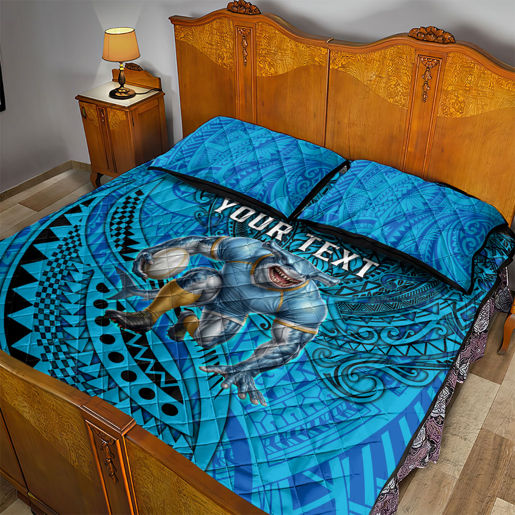 Personalised Cronulla-Sutherland Sharks Quilt Bed Set Polynesian Tribal Art Style With Hammerhead Mascot