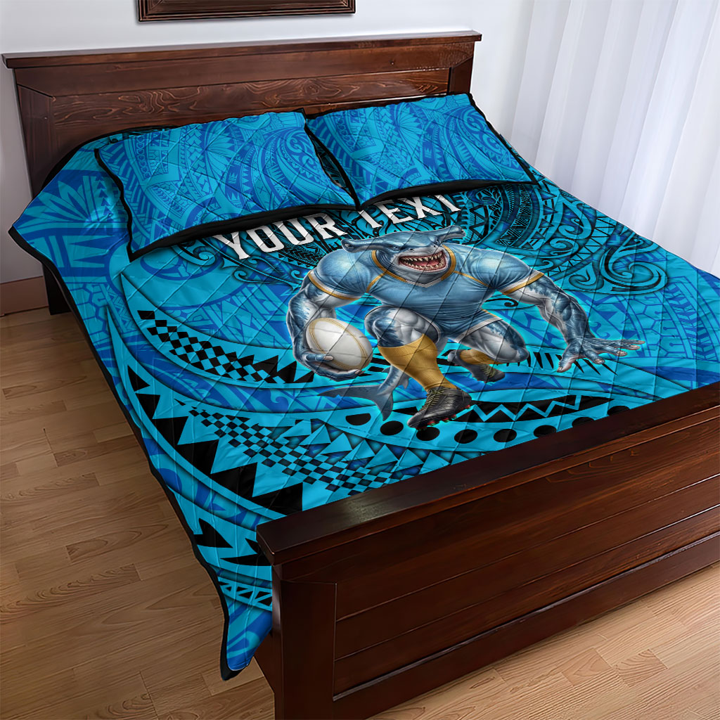 Personalised Cronulla-Sutherland Sharks Quilt Bed Set Polynesian Tribal Art Style With Hammerhead Mascot