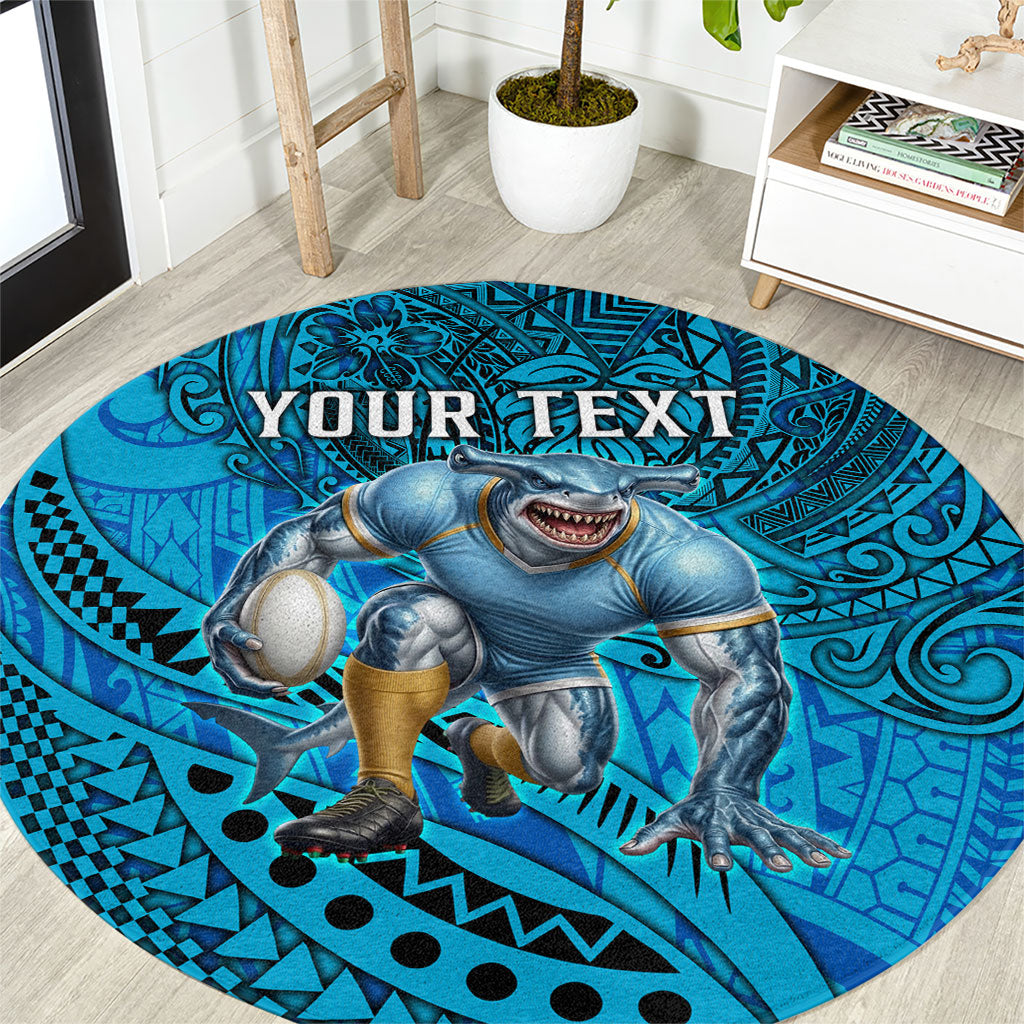 Personalised Cronulla-Sutherland Sharks Round Carpet Polynesian Tribal Art Style With Hammerhead Mascot
