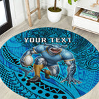 Personalised Cronulla-Sutherland Sharks Round Carpet Polynesian Tribal Art Style With Hammerhead Mascot
