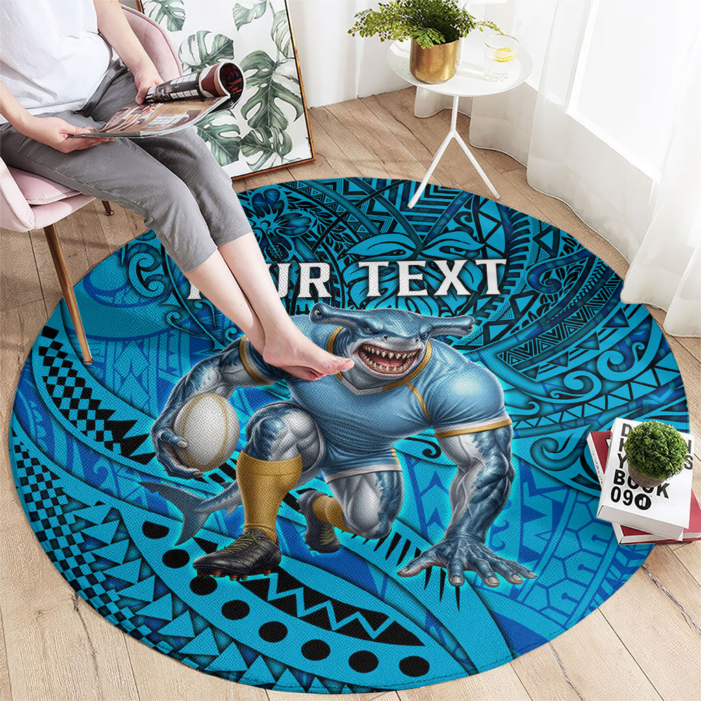 Personalised Cronulla-Sutherland Sharks Round Carpet Polynesian Tribal Art Style With Hammerhead Mascot