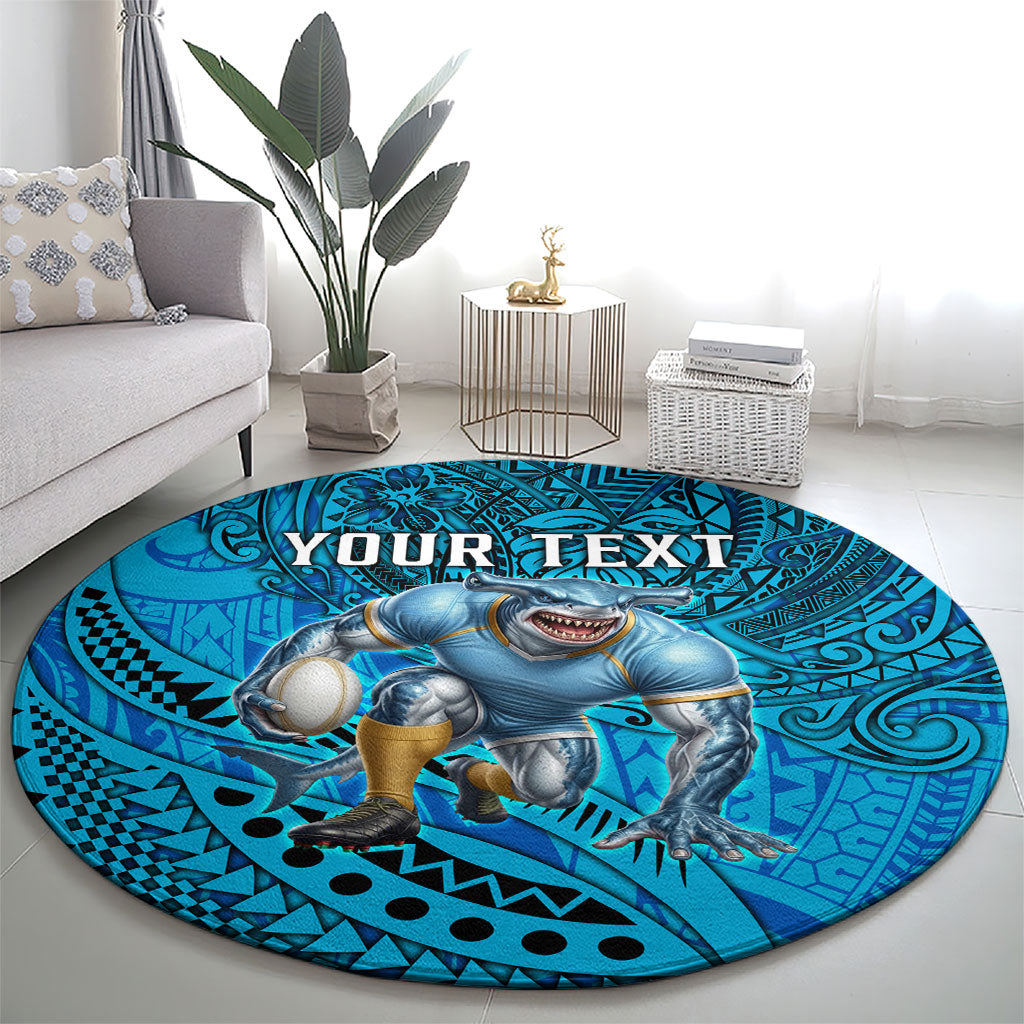 Personalised Cronulla-Sutherland Sharks Round Carpet Polynesian Tribal Art Style With Hammerhead Mascot