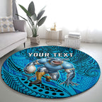 Personalised Cronulla-Sutherland Sharks Round Carpet Polynesian Tribal Art Style With Hammerhead Mascot