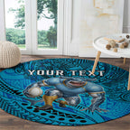 Personalised Cronulla-Sutherland Sharks Round Carpet Polynesian Tribal Art Style With Hammerhead Mascot