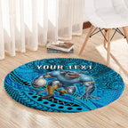 Personalised Cronulla-Sutherland Sharks Round Carpet Polynesian Tribal Art Style With Hammerhead Mascot