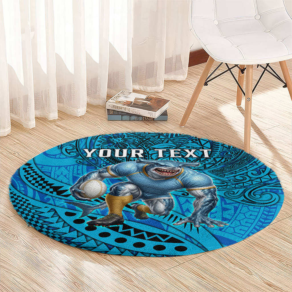 Personalised Cronulla-Sutherland Sharks Round Carpet Polynesian Tribal Art Style With Hammerhead Mascot