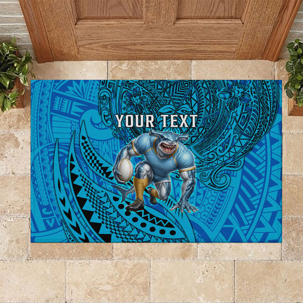 Personalised Cronulla-Sutherland Sharks Rubber Doormat Polynesian Tribal Art Style With Hammerhead Mascot