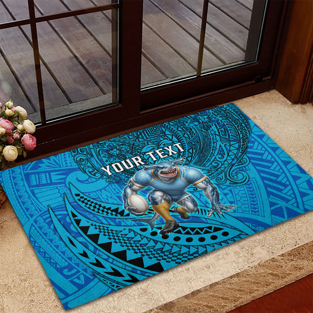 Personalised Cronulla-Sutherland Sharks Rubber Doormat Polynesian Tribal Art Style With Hammerhead Mascot