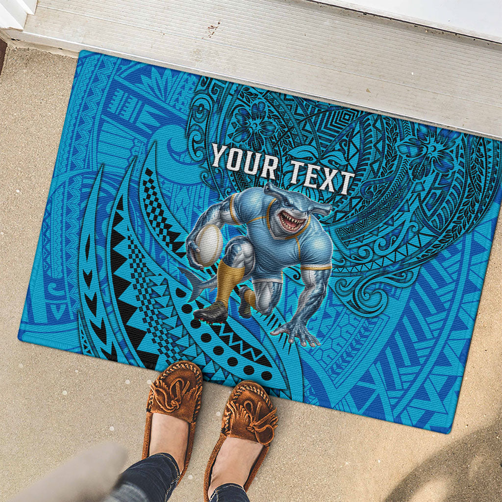 Personalised Cronulla-Sutherland Sharks Rubber Doormat Polynesian Tribal Art Style With Hammerhead Mascot