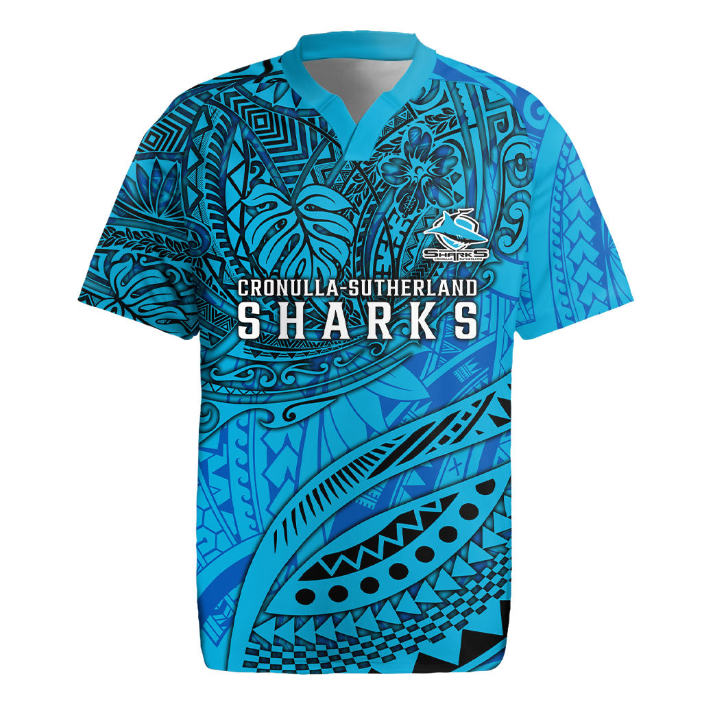 Personalised Cronulla-Sutherland Sharks Rugby Jersey Polynesian Tribal Art Style With Hammerhead Mascot