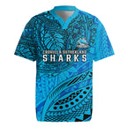 Personalised Cronulla-Sutherland Sharks Rugby Jersey Polynesian Tribal Art Style With Hammerhead Mascot