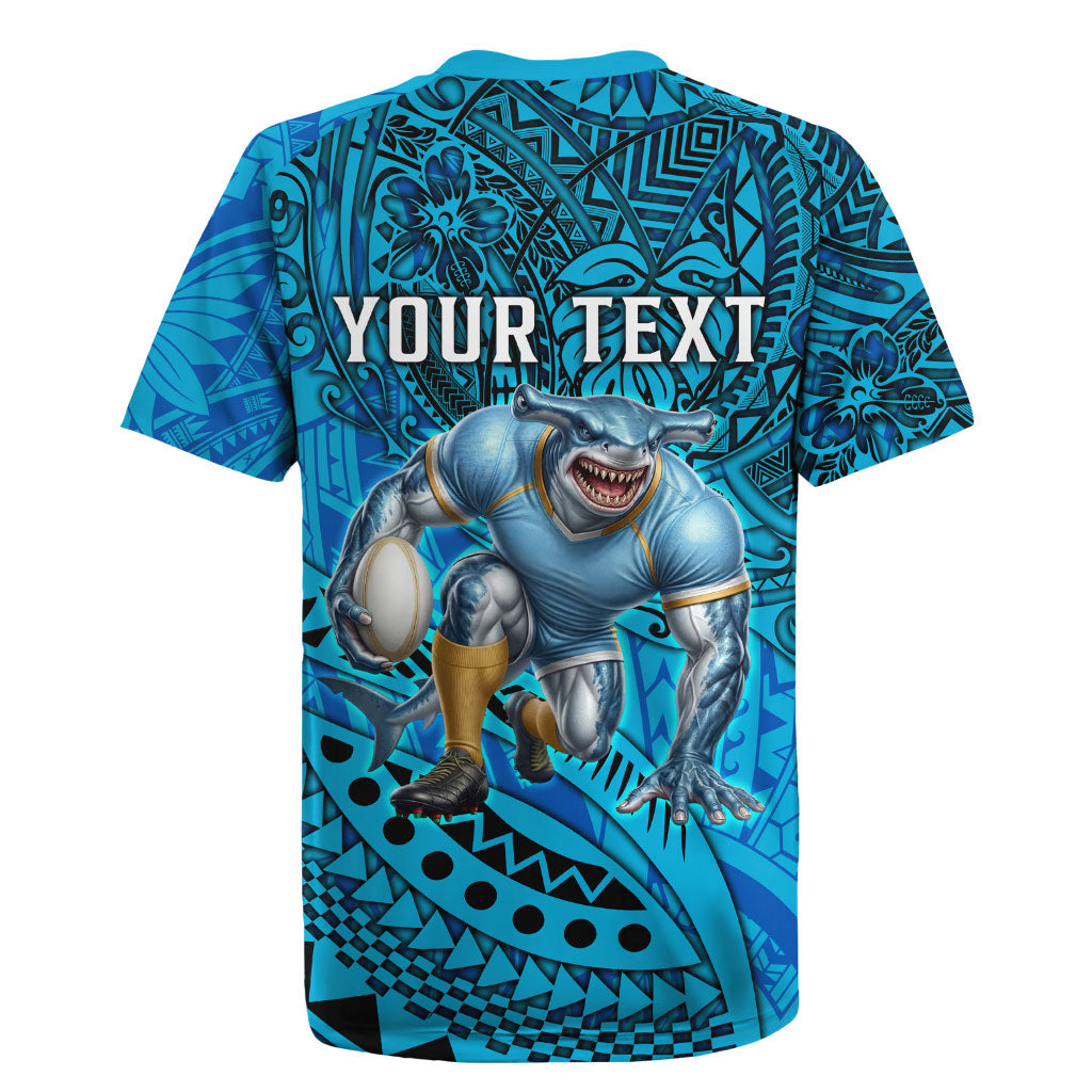 Personalised Cronulla-Sutherland Sharks Rugby Jersey Polynesian Tribal Art Style With Hammerhead Mascot