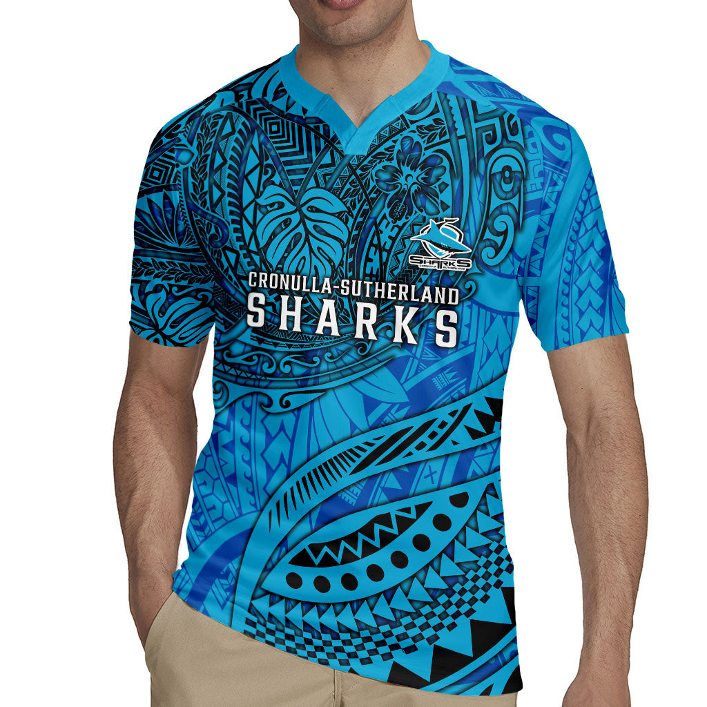 Personalised Cronulla-Sutherland Sharks Rugby Jersey Polynesian Tribal Art Style With Hammerhead Mascot