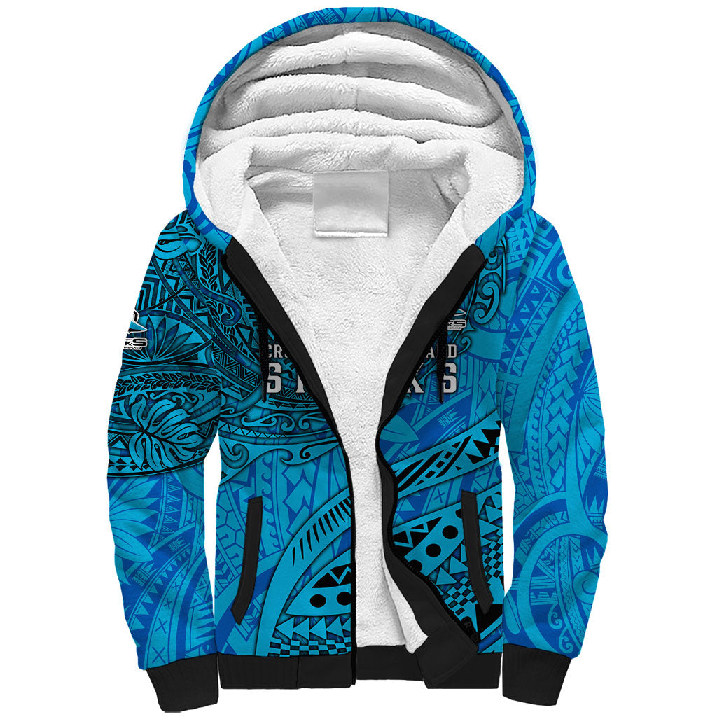 Personalised Cronulla-Sutherland Sharks Sherpa Hoodie Polynesian Tribal Art Style With Hammerhead Mascot