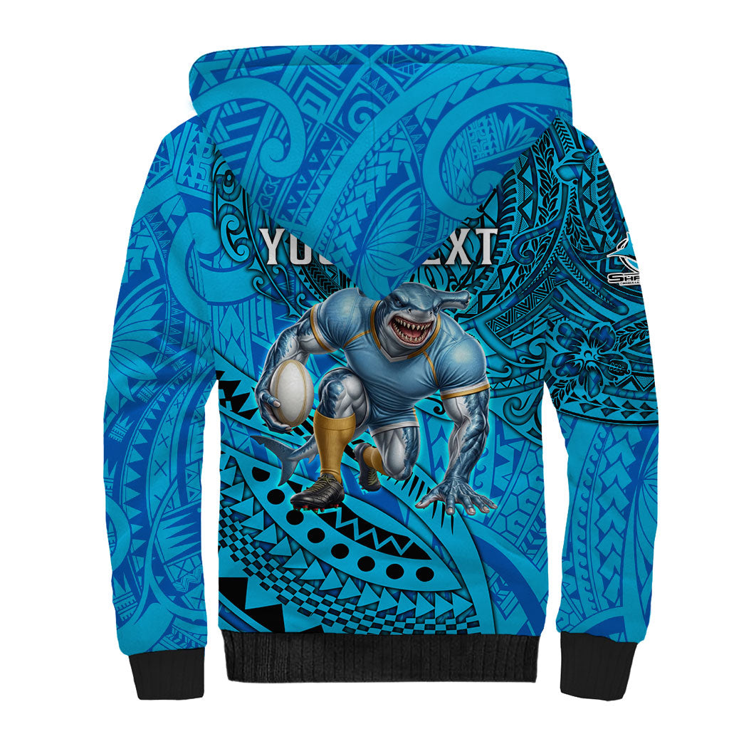 Personalised Cronulla-Sutherland Sharks Sherpa Hoodie Polynesian Tribal Art Style With Hammerhead Mascot
