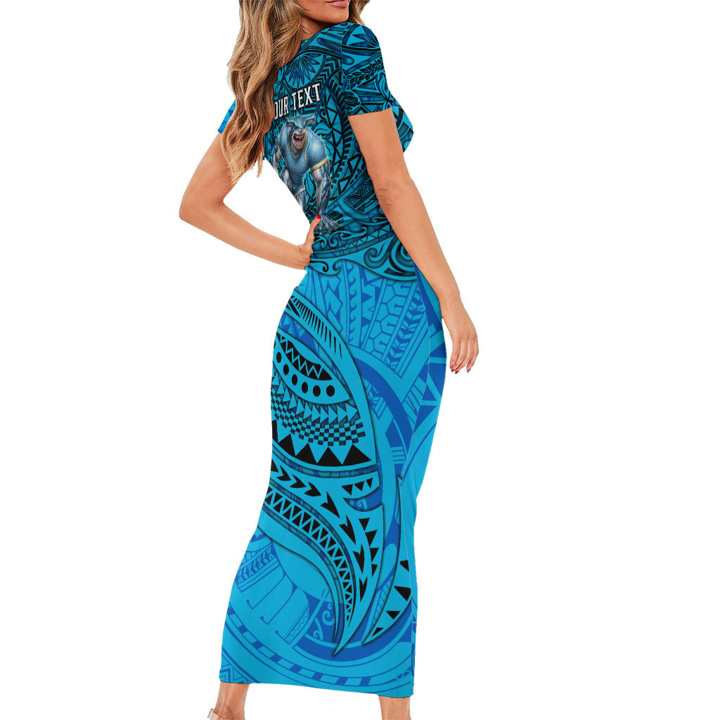 Personalised Cronulla-Sutherland Sharks Short Sleeve Bodycon Dress Polynesian Tribal Art Style With Hammerhead Mascot