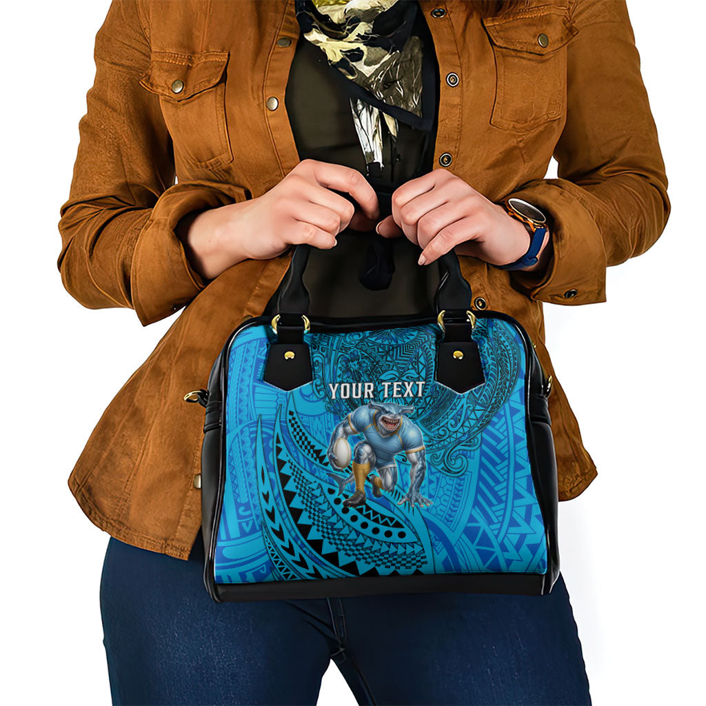 Personalised Cronulla-Sutherland Sharks Shoulder Handbag Polynesian Tribal Art Style With Hammerhead Mascot
