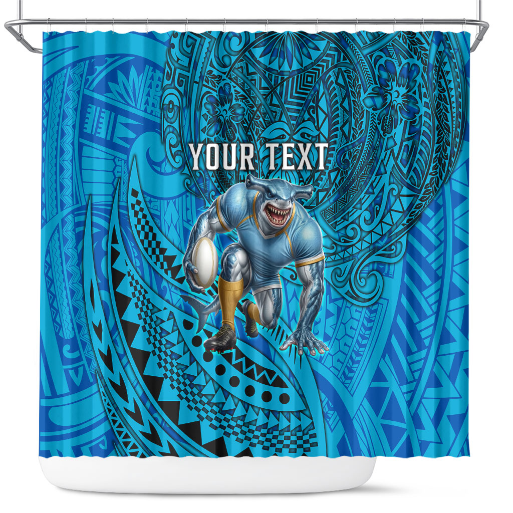 Personalised Cronulla-Sutherland Sharks Shower Curtain Polynesian Tribal Art Style With Hammerhead Mascot