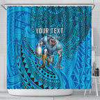Personalised Cronulla-Sutherland Sharks Shower Curtain Polynesian Tribal Art Style With Hammerhead Mascot