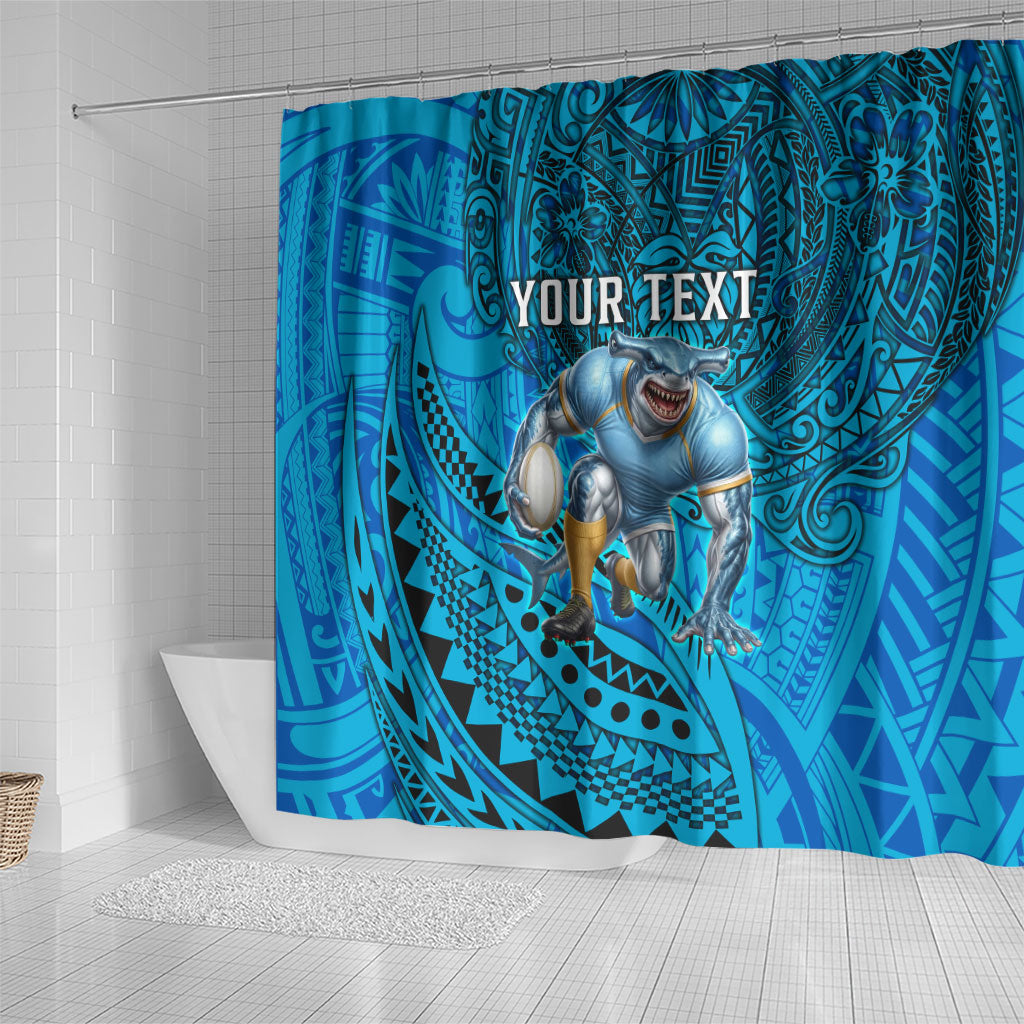 Personalised Cronulla-Sutherland Sharks Shower Curtain Polynesian Tribal Art Style With Hammerhead Mascot
