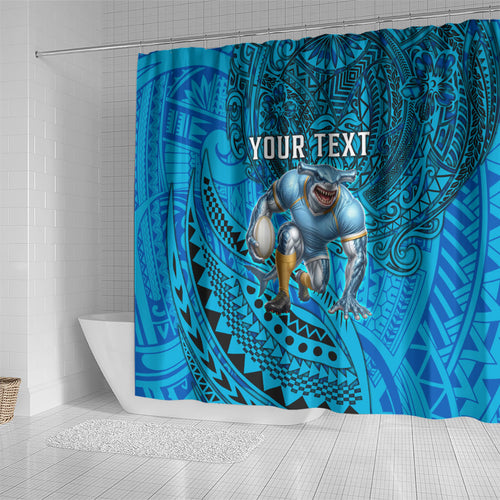 Personalised Cronulla-Sutherland Sharks Shower Curtain Polynesian Tribal Art Style With Hammerhead Mascot