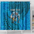 Personalised Cronulla-Sutherland Sharks Shower Curtain Polynesian Tribal Art Style With Hammerhead Mascot