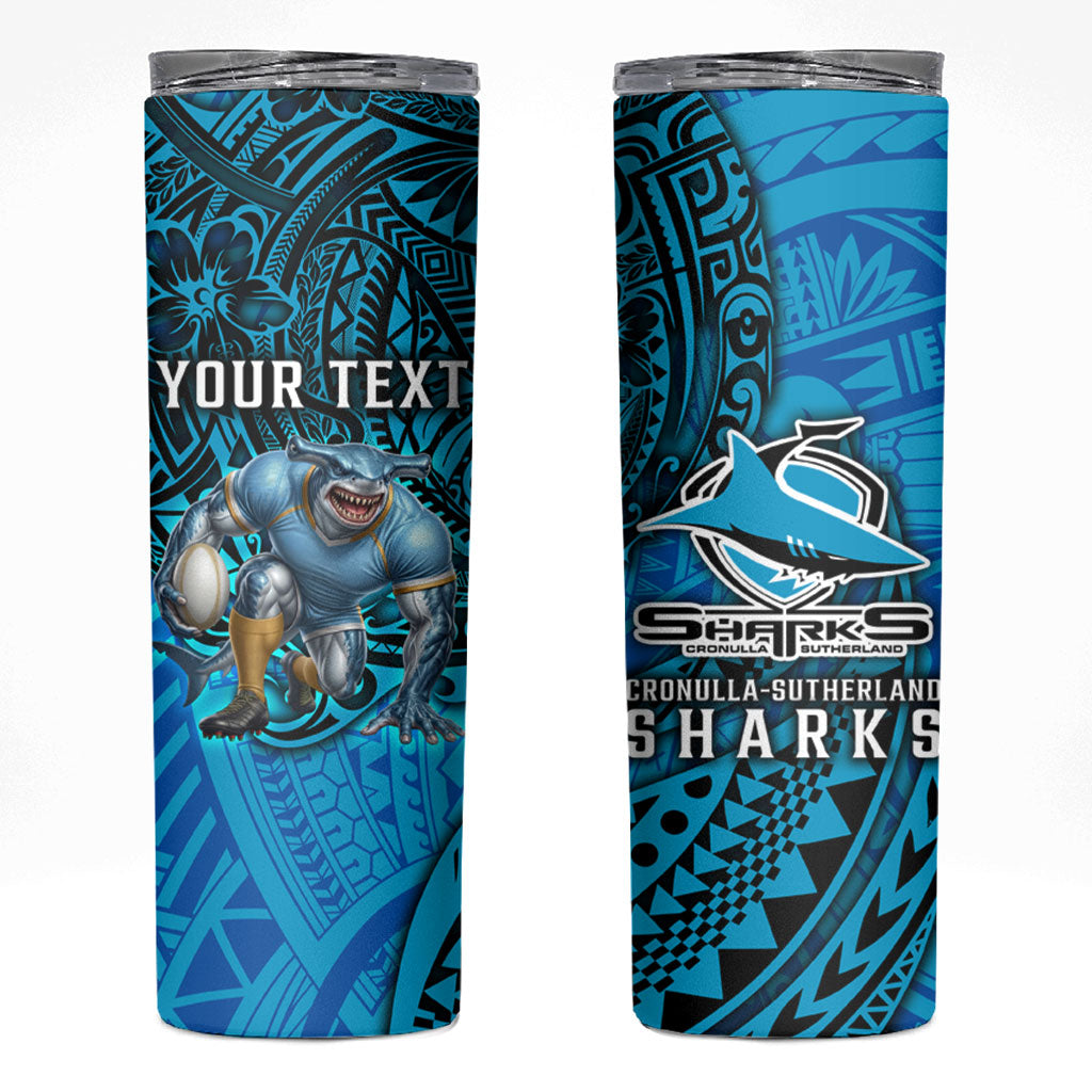 Personalised Cronulla-Sutherland Sharks Skinny Tumbler Polynesian Tribal Art Style With Hammerhead Mascot