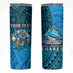 Personalised Cronulla-Sutherland Sharks Skinny Tumbler Polynesian Tribal Art Style With Hammerhead Mascot