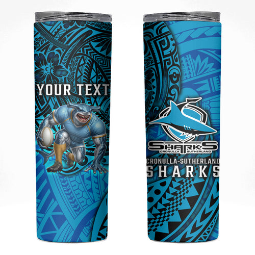 Personalised Cronulla-Sutherland Sharks Skinny Tumbler Polynesian Tribal Art Style With Hammerhead Mascot