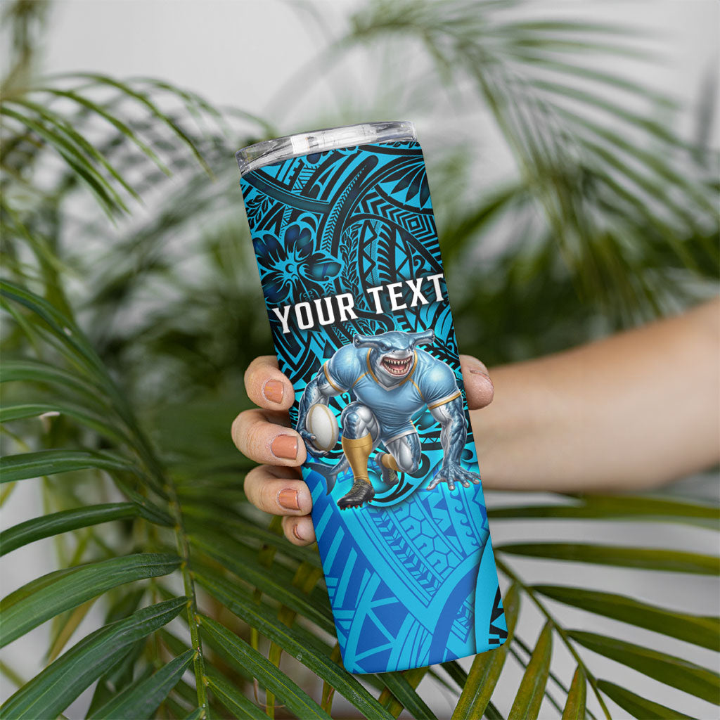 Personalised Cronulla-Sutherland Sharks Skinny Tumbler Polynesian Tribal Art Style With Hammerhead Mascot