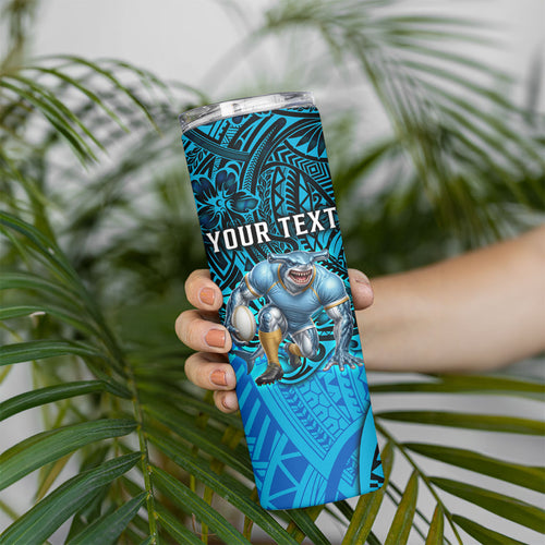 Personalised Cronulla-Sutherland Sharks Skinny Tumbler Polynesian Tribal Art Style With Hammerhead Mascot