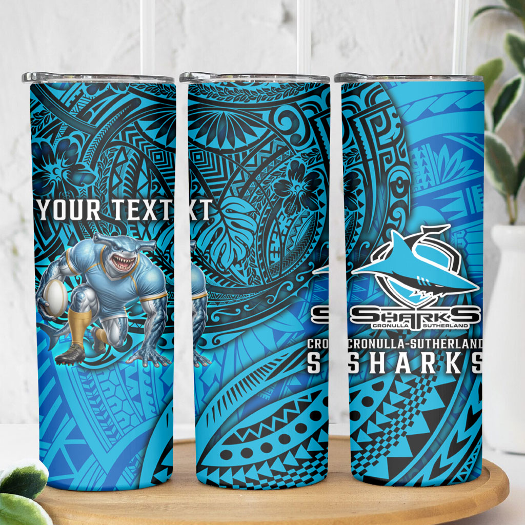 Personalised Cronulla-Sutherland Sharks Skinny Tumbler Polynesian Tribal Art Style With Hammerhead Mascot