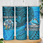Personalised Cronulla-Sutherland Sharks Skinny Tumbler Polynesian Tribal Art Style With Hammerhead Mascot
