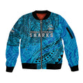 Personalised Cronulla-Sutherland Sharks Sleeve Zip Bomber Jacket Polynesian Tribal Art Style With Hammerhead Mascot