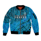Personalised Cronulla-Sutherland Sharks Sleeve Zip Bomber Jacket Polynesian Tribal Art Style With Hammerhead Mascot