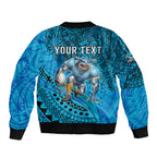 Personalised Cronulla-Sutherland Sharks Sleeve Zip Bomber Jacket Polynesian Tribal Art Style With Hammerhead Mascot