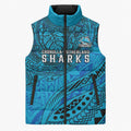 Personalised Cronulla-Sutherland Sharks Sleeveless Puffer Jacket Polynesian Tribal Art Style With Hammerhead Mascot