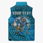 Personalised Cronulla-Sutherland Sharks Sleeveless Puffer Jacket Polynesian Tribal Art Style With Hammerhead Mascot