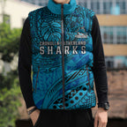 Personalised Cronulla-Sutherland Sharks Sleeveless Puffer Jacket Polynesian Tribal Art Style With Hammerhead Mascot