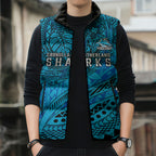 Personalised Cronulla-Sutherland Sharks Sleeveless Puffer Jacket Polynesian Tribal Art Style With Hammerhead Mascot