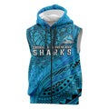 Personalised Cronulla-Sutherland Sharks Sleeveless Zip Hoodie Polynesian Tribal Art Style With Hammerhead Mascot