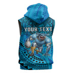 Personalised Cronulla-Sutherland Sharks Sleeveless Zip Hoodie Polynesian Tribal Art Style With Hammerhead Mascot