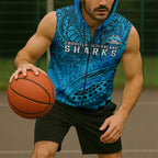 Personalised Cronulla-Sutherland Sharks Sleeveless Zip Hoodie Polynesian Tribal Art Style With Hammerhead Mascot