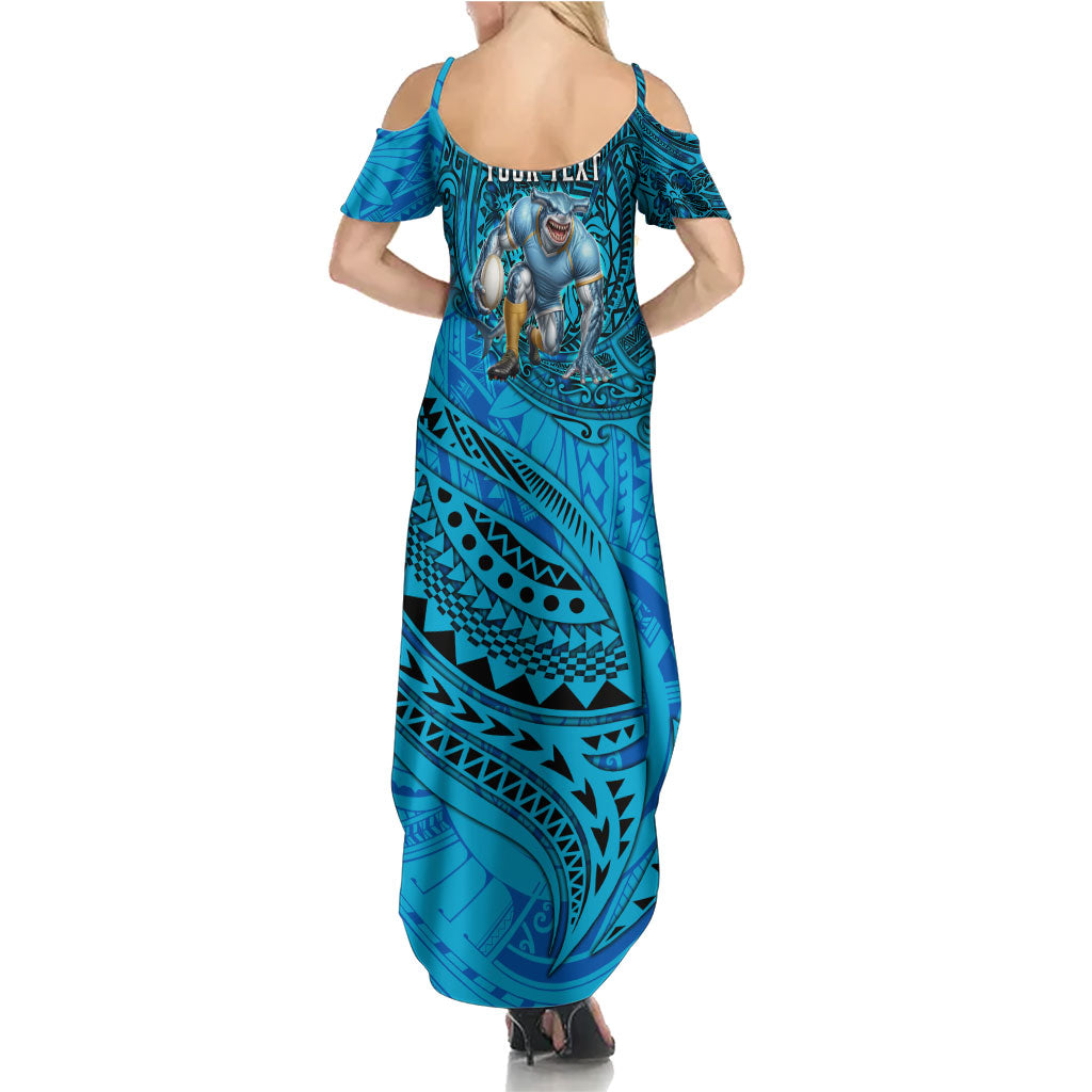 Personalised Cronulla-Sutherland Sharks Summer Maxi Dress Polynesian Tribal Art Style With Hammerhead Mascot