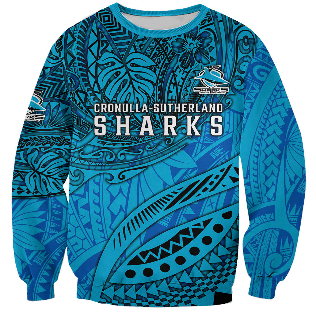 Personalised Cronulla-Sutherland Sharks Sweatshirt Polynesian Tribal Art Style With Hammerhead Mascot