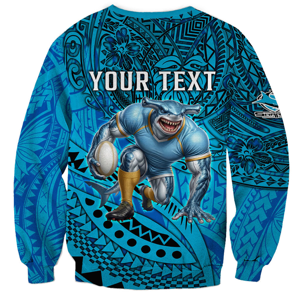 Personalised Cronulla-Sutherland Sharks Sweatshirt Polynesian Tribal Art Style With Hammerhead Mascot
