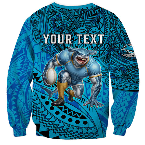 Personalised Cronulla-Sutherland Sharks Sweatshirt Polynesian Tribal Art Style With Hammerhead Mascot