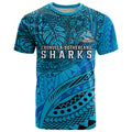 Personalised Cronulla-Sutherland Sharks T Shirt Polynesian Tribal Art Style With Hammerhead Mascot