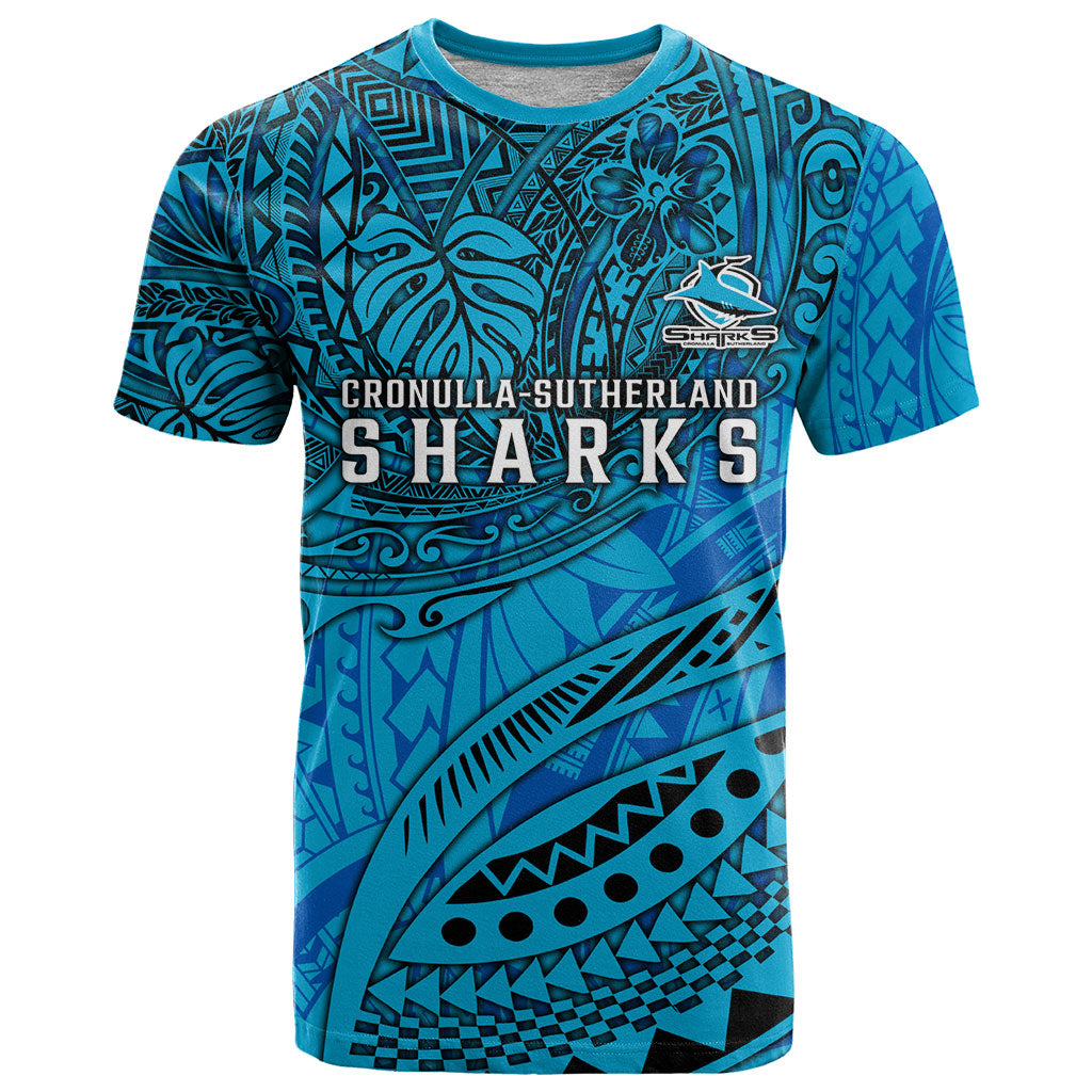 Personalised Cronulla-Sutherland Sharks T Shirt Polynesian Tribal Art Style With Hammerhead Mascot